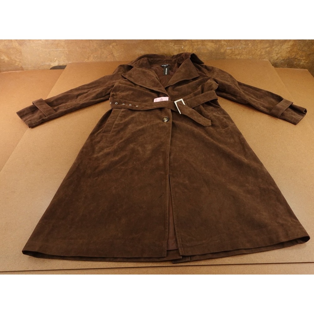 Pretty Little Thing Womens 4 Petite Brushed Dark Brown Belted Trench Coat NWT